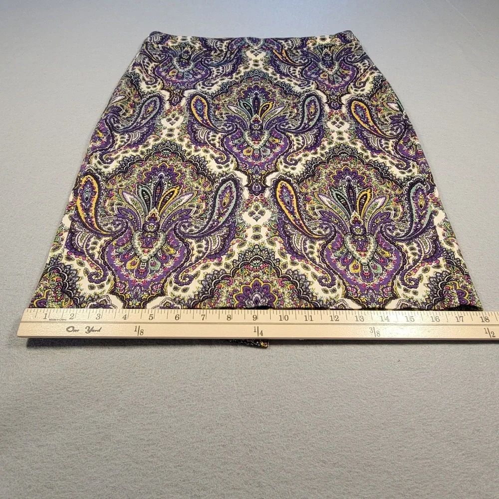 J. Crew The Pencil‎ Skirt Paisley Print Purple Yellow Size 2 Career Office Lined